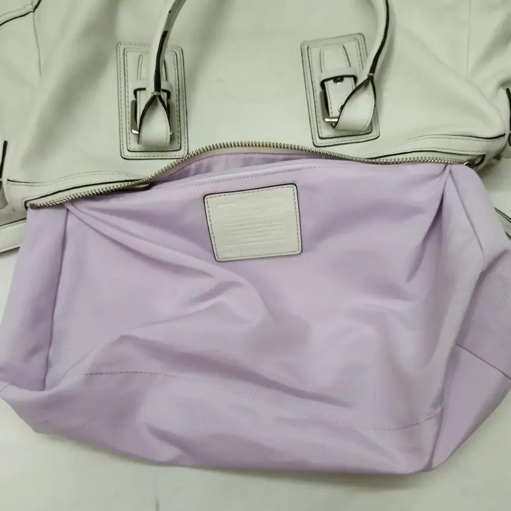 Coach Hampton White Leather Double Handle Zipper Closure Satchel Shoulder Bag